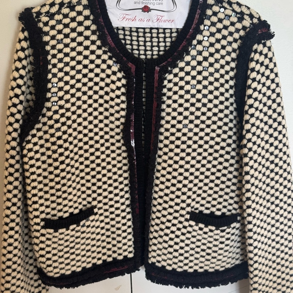 Tory Burch Chic Black and White Wool/Knit Jacket